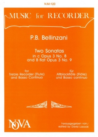 2 SONATAS OP.3 NOS.8+9 FOR TREBLE RECORDER AND B.C.