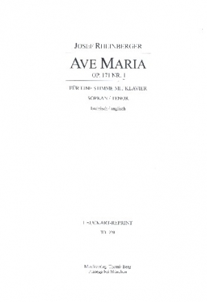 Ave Maria op.171,1 fr Gesang (hoch) und Klavier Partitur (la/en)