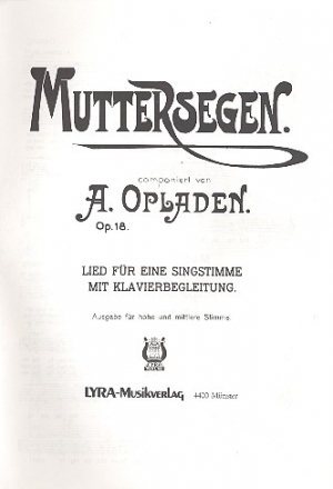 Muttersegen fr hohe und mittlere Singstimme und Klavier