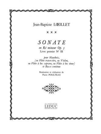 Sonate en re mineur op.5 livre premier no.3 pour hautbois et bc