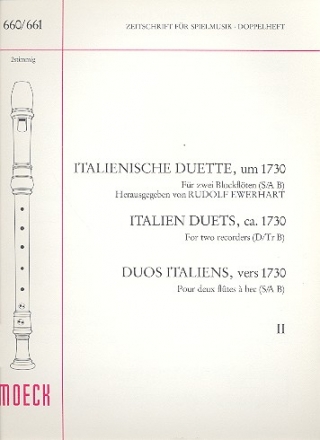 Italienische Duette um 1730 Band 2 fr 2 Blockflten (S/A B )