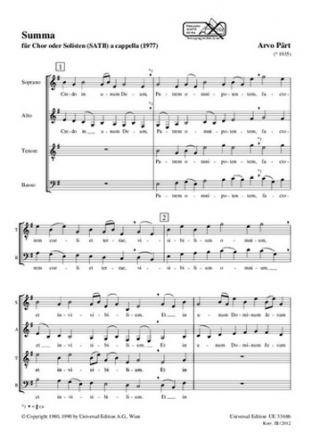 Summa fr gem Chor (solistisch oder chorisch) Singpartitur