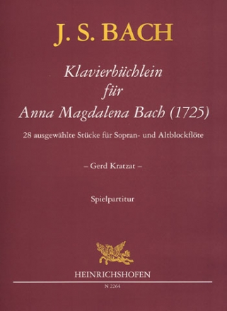 Klavierbchlein fr Anna Magdalena Bach (1725) fr 2 Blockflten (SA) Spielpartitur