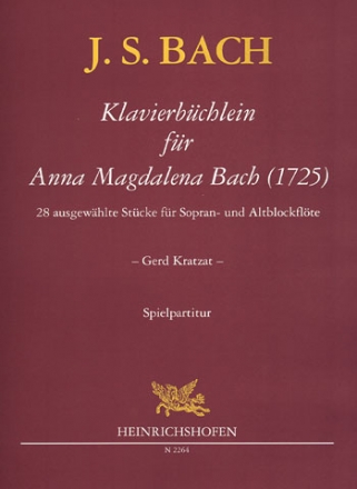 Klavierbchlein fr Anna Magdalena Bach (1725)  fr 2 Blockflten (SA) Spielpartitur