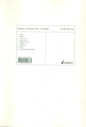 Konzert No. 1 d-Moll fr Oboe und Orchester Stimmensatz - Flte I/II, Horn-d I/II, Pauke, 4 Violinen I, 4 Violinen