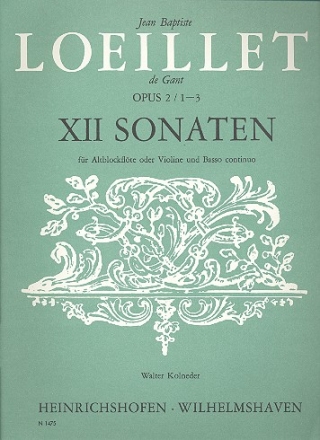 12 Sonaten op.2 Band 1 (Nr.1-3) fr Altblockflte oder Violine und Bc