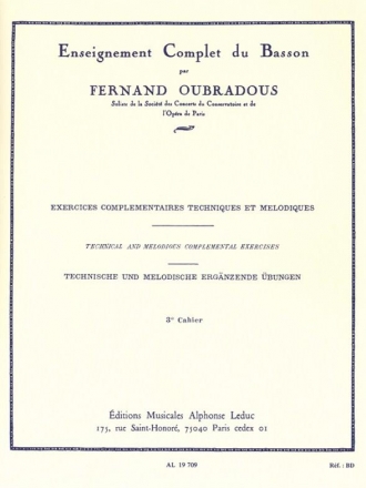 Exercises complmentaires techniques et melodiques vol.3 pour basson