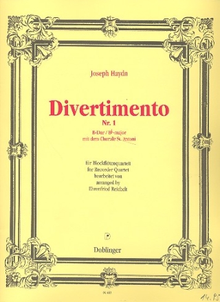 Divertimento B-Dur Nr.1 fr 4 Blockflten (SATB) Partitur und Stimmen