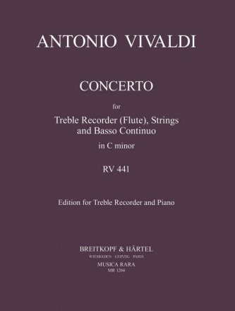Fltenkonzert in c RV441 for treble recorder (fl), strings, bc for treble recorder and piano
