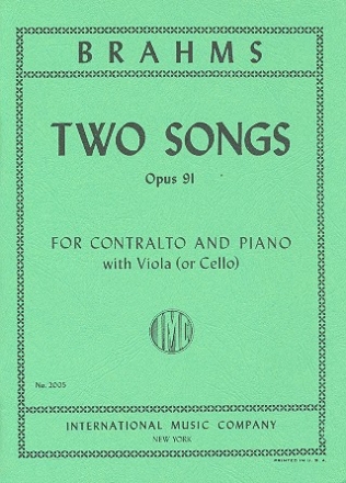 2 Songs op.91 for contralto and piano with viola or cello (en/dt)
