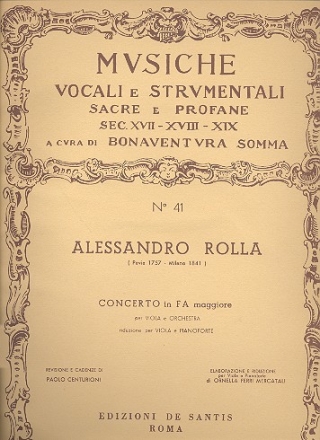 Concerto fa maggiore per viola e orchestra riduzione viola e pianoforte