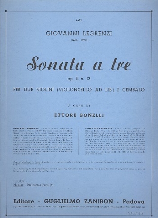 Sonata a tre op.2,13 per 2 violini e cembalo (Violoncello ad lib.)