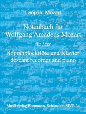 Notenbuch für Wolfgang Amadeus Mozart für Sopranblockflöte und Klavier