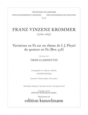 Variations fa majeur sur un theme de pleyel du quatuor en fa (ben338) pour 3 clarinettes