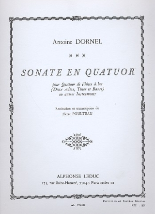 Sonate en quatuor pour 4 fltes  bec (SATB) ou autres instruments partition et parties