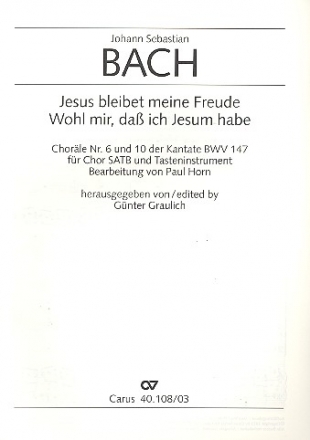 Jesus bleibet meine Freude Kantate Nr.147 BWV147 Orgelauszug