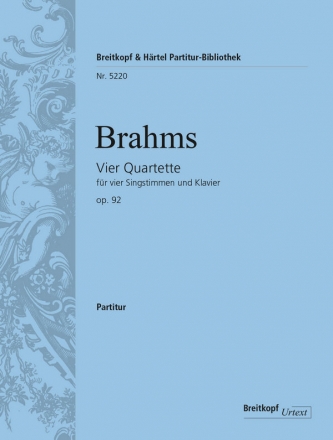 4 Quartette op.92 fr 4 Singstimmen und Klavier Partitur