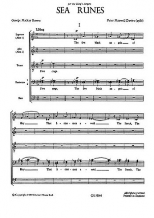 SEA RUNES FOR UNACCOMPANIED CHOIR AATBBB OR SATBBB     PARTITUR MACKAY BROWN, GEORGE, TEXT