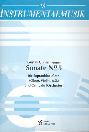 Sonate C-Dur Nr.5 fr Sopranblockflte und Cembalo Partitur und Stimmen