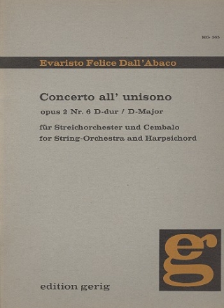 Concerto all'unisono D-Dur op.2,6 fr Streichorchester und Cembalo Partitur