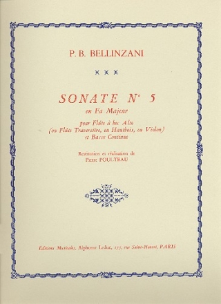 SONATE NO.5 EN FA MAJEUR POUR FLUTE A BEC ALTO (FL/HAUTBOIS/VL) ET BASSE CONTINUE              AL