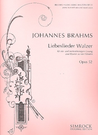 Liebeslieder-Walzer op.52 für gem Chor und Klavier zu 4 Händen Partitur
