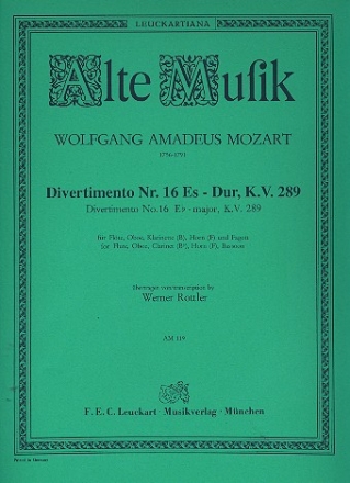 Divertimento Es-Dur Nr.16 KV289 fr Flte, Oboe, Klarinette, Horn und Fagott Stimmen