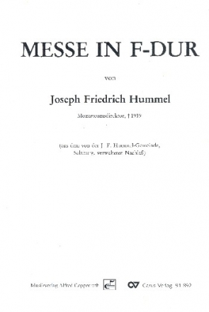 Messe in F-Dur fr Chor und Orgel Partitur