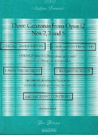 3 Canzonas from op.12 (nos.2,3,5) for 2 treble, 1 bass instrument and bc 4 parts