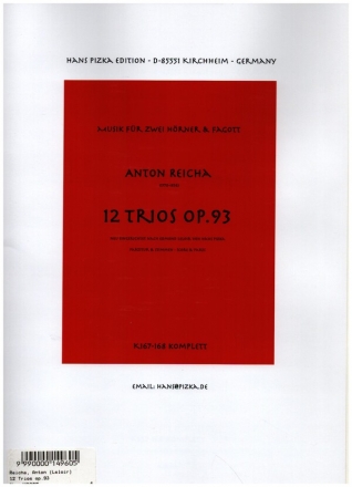 12 Trios op.92 for 2 horns in Eb and bassoon score and parts