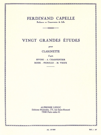 20 GRANDES ETUDES POUR CLARINETTE D'APRES SIVORI, CHARPENTIER, RODE FIORILLO, M. VIEUX
