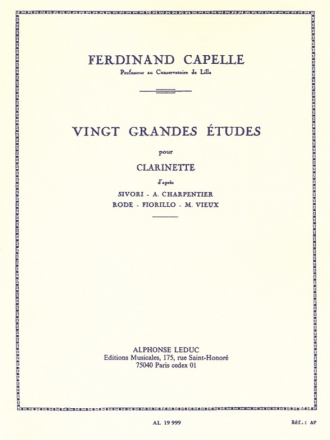 20 GRANDES ETUDES POUR CLARINETTE D'APRES SIVORI, CHARPENTIER, RODE FIORILLO, M. VIEUX