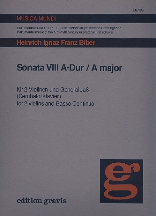 Sonata A-Dur no.8 fr 2 Violinen und Generalbass (Cembalo / Klavier)