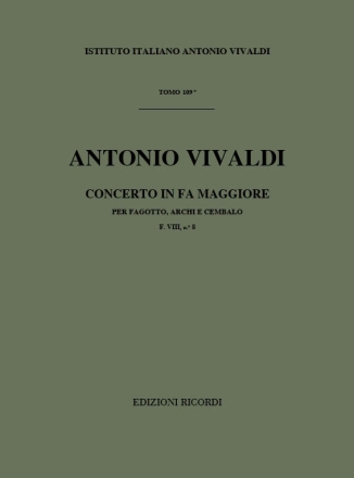 CONCERTO IN FA MAGGIORE F8,8 PER FAGOTTO, ARCHI E BC   PARTITUR MALIPIERO, GIAN FRANCESCO, ED