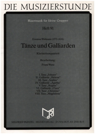 Tnze und Galliarden fr 4 Klarinetten Partitur und Stimmen