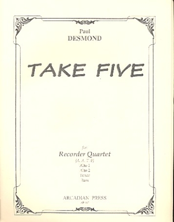 Take Five for 4 recorders (AATB) score and parts