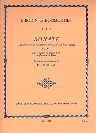 Sonate op.34,3 pour 4 flutes a bec  (AAAB) ou 4 flutes Partition