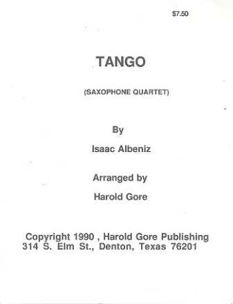 Tango for 4 saxophones (AATB) score and parts