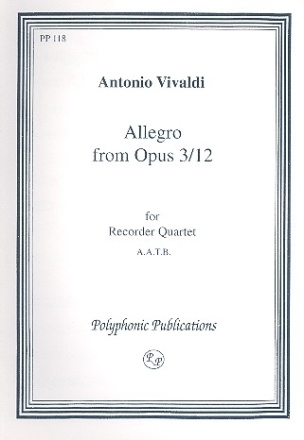 Allegro from op.3,12 for 4 recorders (AATB) score and parts