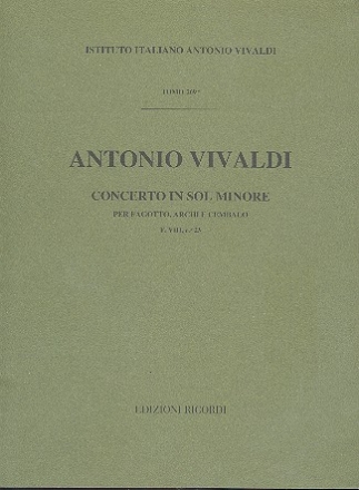 Concerto sol minore F.VIII:23 per fagotto, archi, cembalo partitura