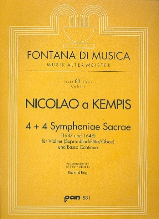 4 et 4 symphoniae sacrae fr Violine (Sopranblockflte / Oboe) und Bc