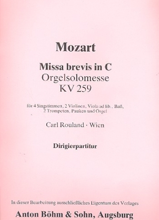 Missa brevis C-Dur KV259 fr Chor und Orchester Partitur