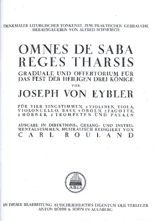 Omnes de Saba  und Reges Tharsis fr gem Chor und Orchester (Orgel) Orgelauszug,  Verlagskopie