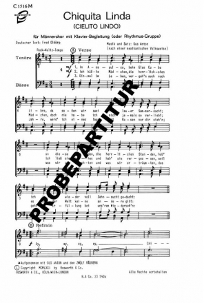 CHIQUITA LINDA fr Mnnerchor mit Klavierbegleitung (oder Rhythmusgruppe) Chorpartitur