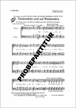 Dankesch�n und Auf Wiedersehn f�r M�nnerchor und Klavier Klavierpartitur