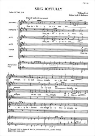 SING JOYFULLY FOR MIXED CHOIR (SSAATB) SCORE FELLOWES, E.H., ED.