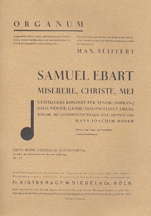 Miserere, Christe, mei fr Tenor (Sopran), Violine, Viola da gamba und Orgel Partitur und Stimmen