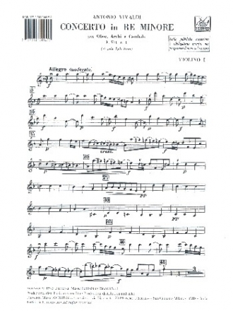 Concerto re minore F.VII:1 per oboe, archi e cembalo Stimmenset