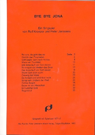 Bye Bye Jona ein Singspiel fr Sprecher und Kinderchor, Spielpartitur