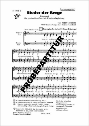 LIEDER DER BERGE POTPOURRI f�r SATB Chor und Klavier Chorpartitur (dt)